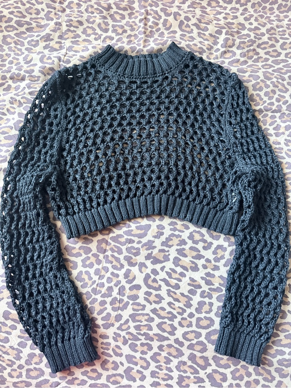 Cotton On Black Open-Weave Cropped Crew Sweater